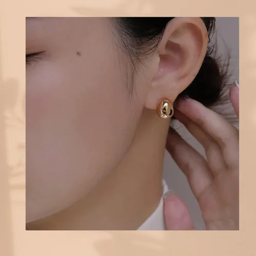 Miniatura 2 de Aretes de aro pequeños chapados en oro de 14 quilates con poste de plata de ley Aretes de oro grueso con cúpula para mujer