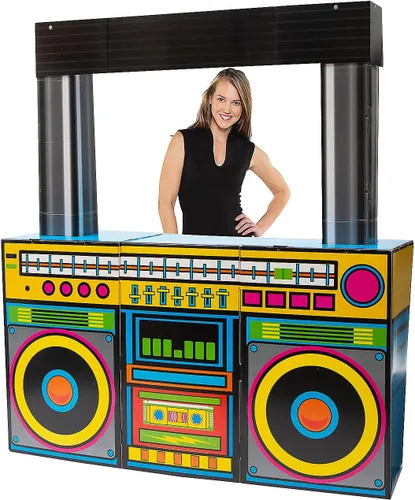 Fun Express Decoraciones para fiestas de los años 80, accesorios para cabina de fotos, caja gigante de 6 x 80 pulgadas, caja de cartón 3D recortada