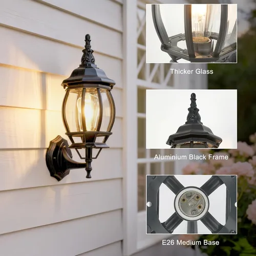 Miniatura 3 de Paquete de 2 lámparas de aluminio impermeables para exteriores, luces de porche exteriores, apliques de pared al aire libre, luces de porche