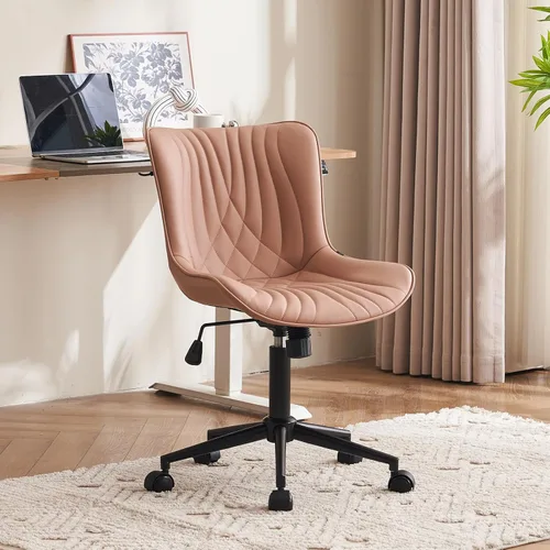 Miniatura 17 de YOUTASTE Silla de oficina marrón café, moderna silla de escritorio sin brazos con ruedas, ajustable, giratoria, mecedora, sillas de estudio