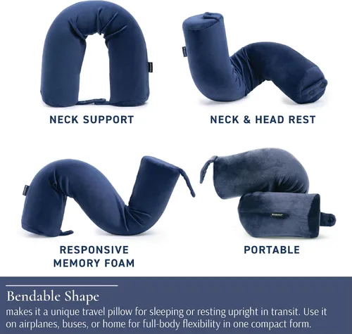 Miniatura 5 de Brookstone Free Form Almohada de Viaje - Almohada de Cuello de Viaje de Espuma Viscoelástica Ligera y Flexible para Dormir, Automóvil, Avión y Azul