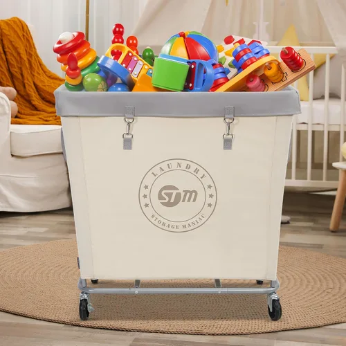 Miniatura 8 de STORAGE MANIAC Cesto de lavandería comercial con marco de acero resistente, carro de cesta de lavandería industrial de 320 L con ruedas para hotel