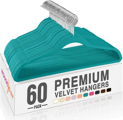 Miniatura 37 de HOUSE DAY - Perchas de terciopelo negro de 60 unidades, antideslizantes, resistentes, para abrigos, perchas premium delgadas que ahorran espacio