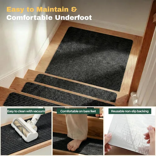 Miniatura 6 de MBIGM Alfombra antideslizante para peldaños de 30 x 30 pulgadas, alfombra de seguridad antideslizante y resistente al deslizamiento, color negro
