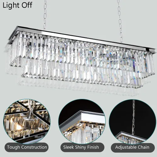 Miniatura 5 de Lámpara de araña de cristal cromado L39 '' rectangular moderna lámpara de comedor lámpara rectangular colgante de techo para isla de cocina sobre
