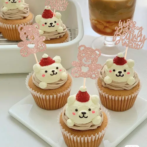 Miniatura 5 de Rsstarxi Paquete de 24 Adornos para Cupcakes We Can Bearly Wait con Purpurina de Oso para Baby Shower, Palillos Decorativos para Cupcakes