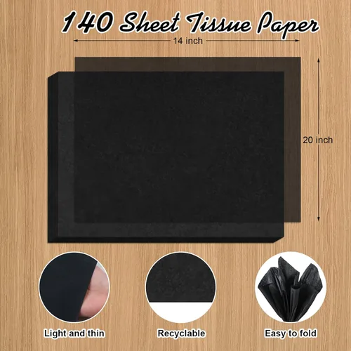Miniatura 2 de Phinus 140 hojas de papel de seda negro, 14 x 20 pulgadas, papel de seda a granel, papel de seda de envoltura para bodas, cumpleaños, proyectos