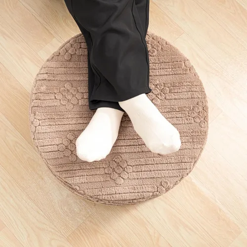 Miniatura 7 de Asuprui Puf otomano reposapiés – Taburete redondo de espuma todo en uno de felpa para un descanso acogedor, puf de piso y decoración elegante (café)
