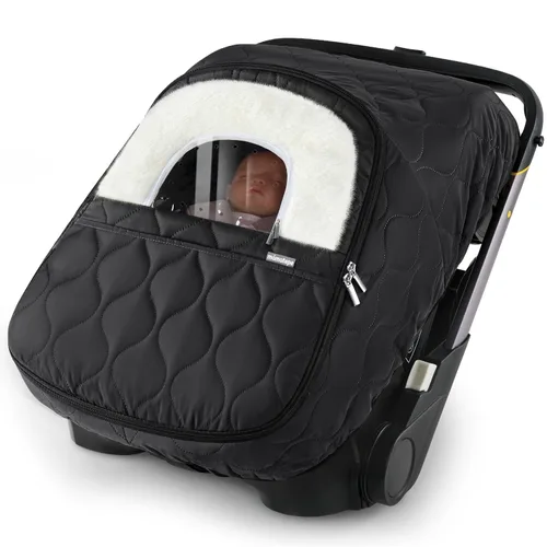Funda de asiento de automóvil para bebé, impermeable, resistente al viento, forro polar cálido transpirable con cremallera completa para asiento de