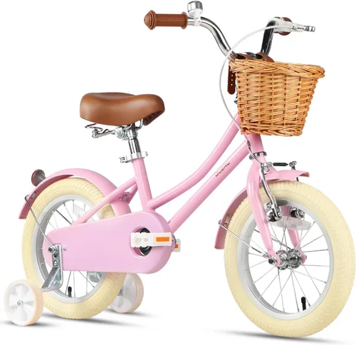 Miniatura 12 de Glerc Little Molly - Bicicleta de crucero retro para niños de 2 a 13 años de edad con cesta de mimbre y ruedas de entrenamiento/soporte, varios