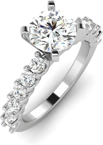 Miniatura 3 de Anillo de compromiso de 0.50 a 3.0 quilates de corte redondo creado en laboratorio con anillo de diamante redondo con acento de diamantes redondos