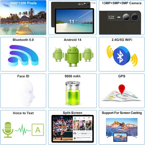 Miniatura 4 de 2026 La última tableta Android de 11 pulgadas con Gemini AI, tableta 2 en 1 con teclado y bolígrafo, 18 GB de RAM 128 GB ROM 1 TB expandir, pantalla