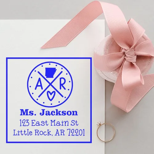 Miniatura 36 de Sello entintado moderno con nombre y dirección del estado de Alabama – Sello de dirección de devolución personalizado para invitaciones de despedida