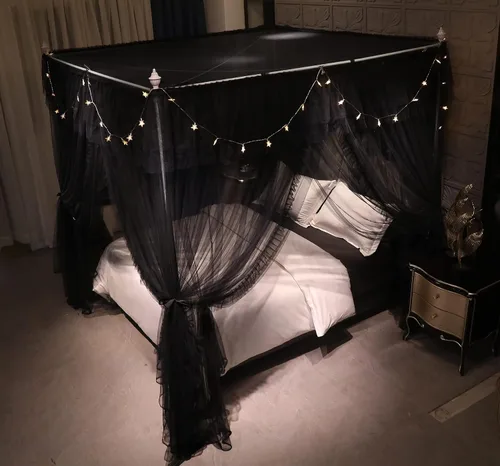 Miniatura 5 de VETHIN Cortina de Dosel de Cama de Princesa con Volantes de 4 Postes de Esquina - Red de Tul de Doble Capa Acogedora con 4 Aberturas, Mosquitera