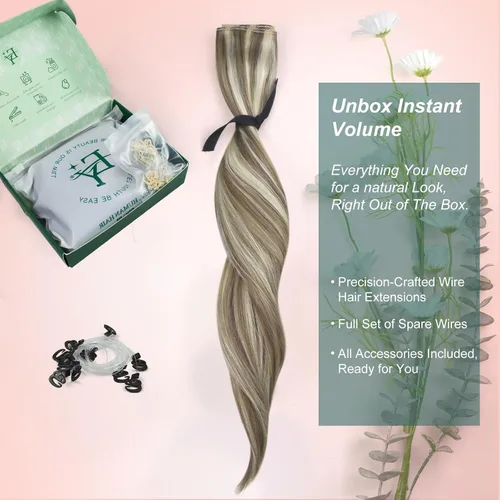 Miniatura 82 de Easyouth Extensión de cabello humano rubio con cola de caballo, extensiones de cabello humano rubio dorado con reflejos rubios, extensiones