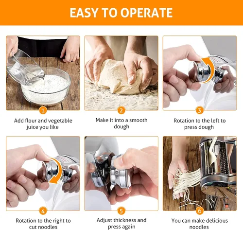 Miniatura 5 de Máquina eléctrica para hacer pasta WICHEMI, rodillo de pasta y espaguetis, prensa de fideos de acero inoxidable de 135W para uso doméstico familiar