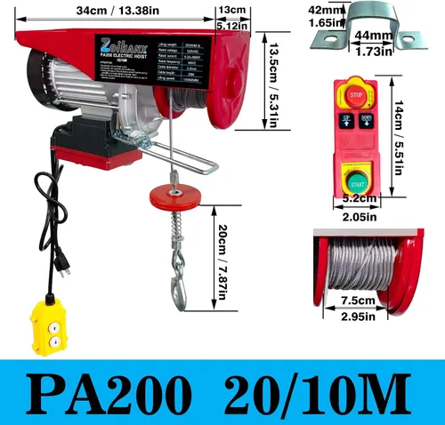Miniatura 2 de Polipasto eléctrico 2 en 1, polipasto eléctrico de 440 libras 120 V con control remoto, velocidad de elevación de 16 pies/33 pies, cabrestante