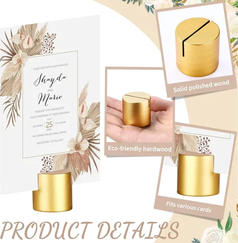 Miniatura 3 de Affrolling 12 soportes dorados para tarjetas de lugar, de madera, para números, mini soporte de mesa cilíndrica a granel para tarjetas