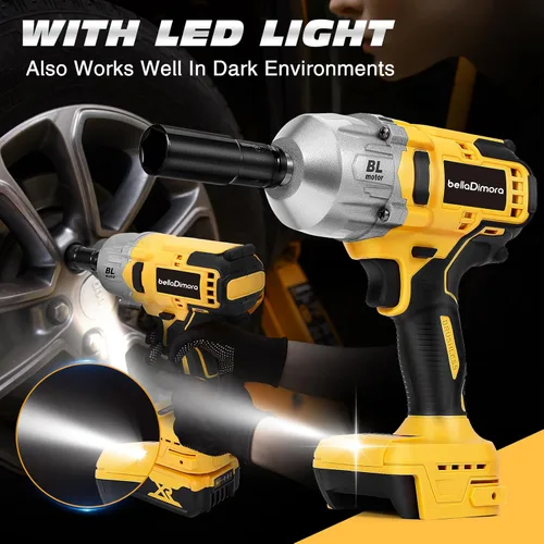 Miniatura 5 de Llave de impacto inalámbrica bellaDimora compatible con batería Dewalt de 20 V Brushless Motor, Auto-Stop Reverse, LED Light, 32-Piece Kit, Tire