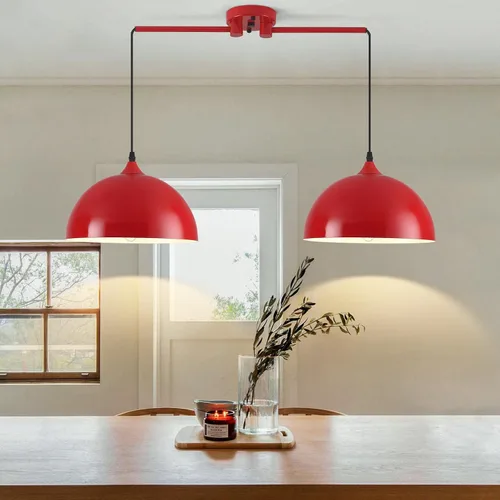 Luces colgantes para isla de cocina, 2 luces, lámpara colgante de cúpula roja, moderna lámpara de comedor, iluminación de isla de cocina, luces Rojo