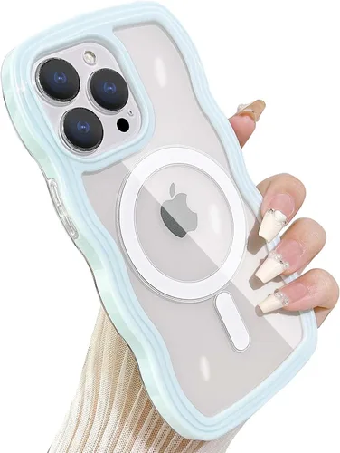Miniatura 21 de Yeddabox Magsafe - Funda compatible con iPhone 13, diseño de ondas, lindo marco de colores de caramelo con ondas de agua, a prueba de golpes
