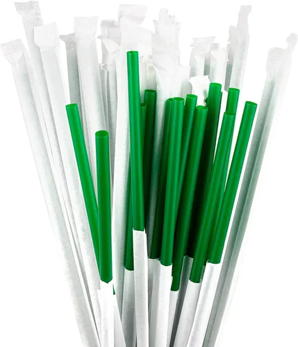 Miniatura 4 de DuraHome Paquete de 1000 pajitas de plástico verde envueltas individualmente, 8 pulgadas, sin BPA, estilo restaurante, desechables, 0.24 pulgadas