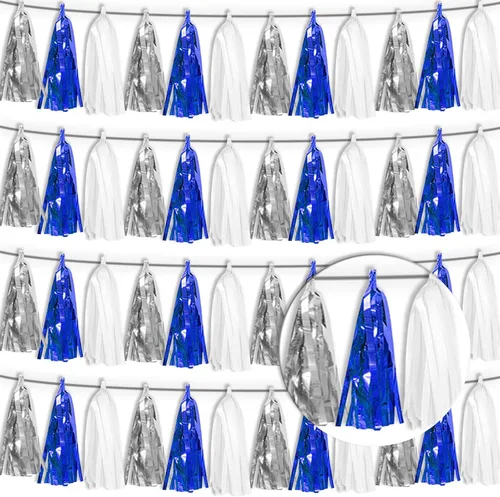 Miniatura 7 de Guirnalda de flecos de papel de aluminio metálico 4P con borlas de oropel, telón de fondo para flotadores de desfile, decoraciones de graduación