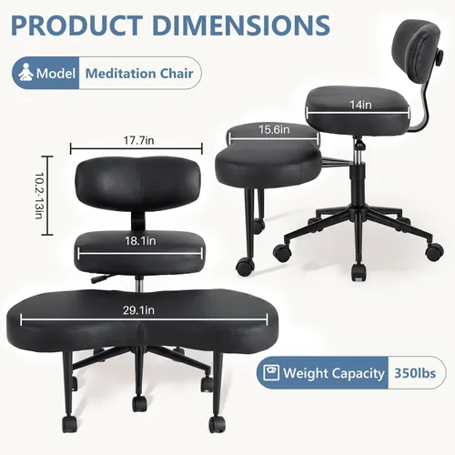 Miniatura 2 de DUMOS Silla ergonómica de escritorio de oficina con patas cruzadas para TDAH con respaldo ajustable, silla de meditación ajustable en altura