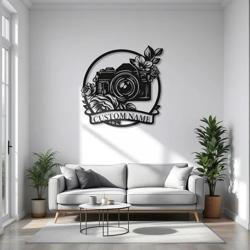 Miniatura 8 de Letrero de metal personalizado para fotógrafo, arte de pared de hierro para cámara y niña con cámara, decoración única con temática de fotografía