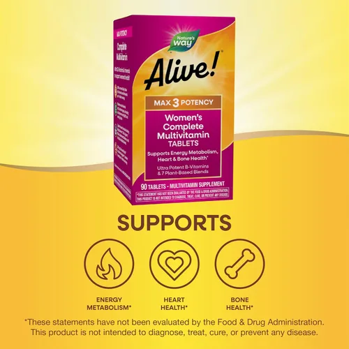 Miniatura 5 de Nature's Way ¡Alive! Max3 Potency Multivitamínico completo para mujer, apoya el metabolismo energético, la salud del corazón y los huesos*
