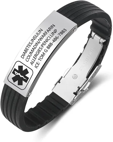 Miniatura 8 de Pulsera personalizada de silicona, pulsera médica deportiva de identificación de emergencia para hombres, mujeres y niños, grabado gratuito