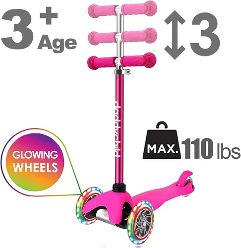 Miniatura 3 de 3-Wheel Kick Scooter for Kids Ages 3-8 Lean-to-Steer Toddler Scooter with Extra Wide Light Up Wheels, 4 Adjustable Heights, Foldable Scooters for