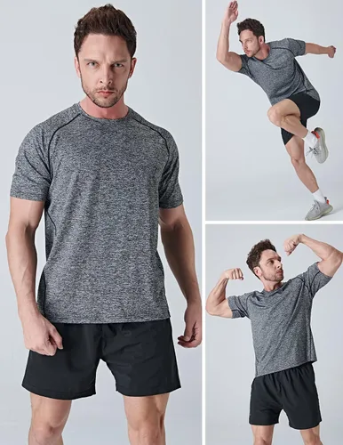 Miniatura 4 de Paquete de 5 camisetas de manga corta con cuello redondo y de secado rápido para hombre camisetas deportivas para correr entrenar o ir al gimnasio