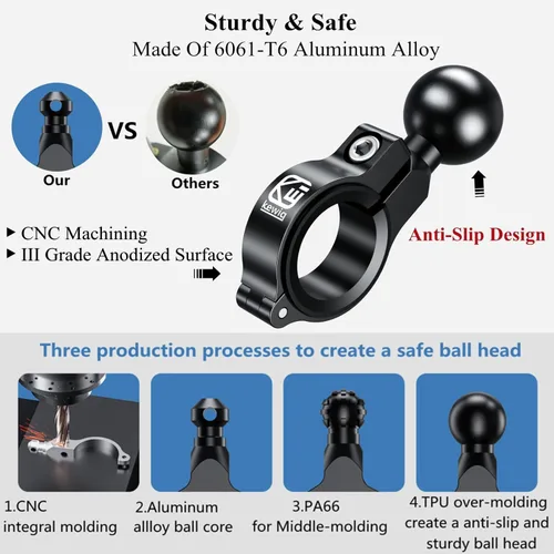 Miniatura 3 de BRCOVAN Base de montaje de manillar de aleación de aluminio con bola de TPU de 1 '' Compatible with RAM Mounts B Size 1 Inch Ball Double Socket