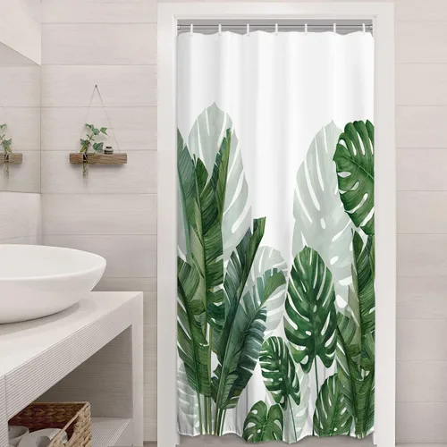 Miniatura 2 de Baccessor Cortina de ducha con diseño de plantas tropicales verdes, impermeable, tela lavable, para decoración de baño de verano, diseño botánico