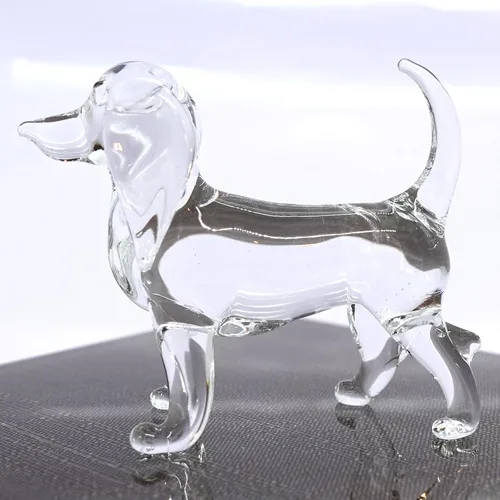 Miniatura 10 de Figuras en miniatura de perro salchicha soplado a mano, arte de animales coleccionables, regalo para decoración del hogar (4 pulgadas, azul negro)