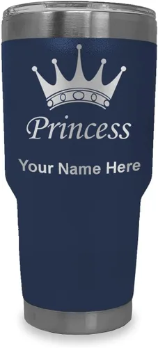 Miniatura 31 de LaserGram Vaso aislado al vacío de 20 onzas, corona de princesa, grabado personalizado incluido (negro)