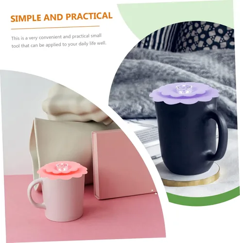 Miniatura 4 de Tofficu Tapa de taza de silicona de dos capas, tapa de copa para bebidas a través de las tapas de la taza, cubierta de sello de taza de flores, tapa