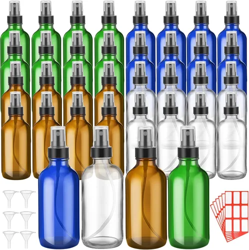 Miniatura 14 de Fumete 36 botellas de spray de vidrio de 4 onzas, botella de spray de vidrio de niebla fina, recipientes de líquido recargables con 6 etiquetas, 6