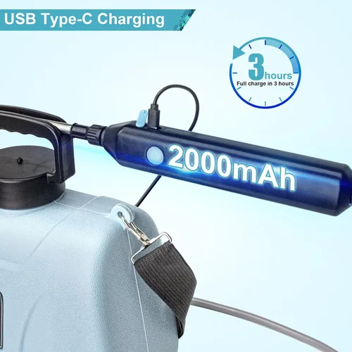 Miniatura 4 de SZHLUX Pulverizador a batería de 1.35 galones, pulverizador eléctrico mejorado con mango USB, varita telescópica, 3 boquillas de niebla y correa