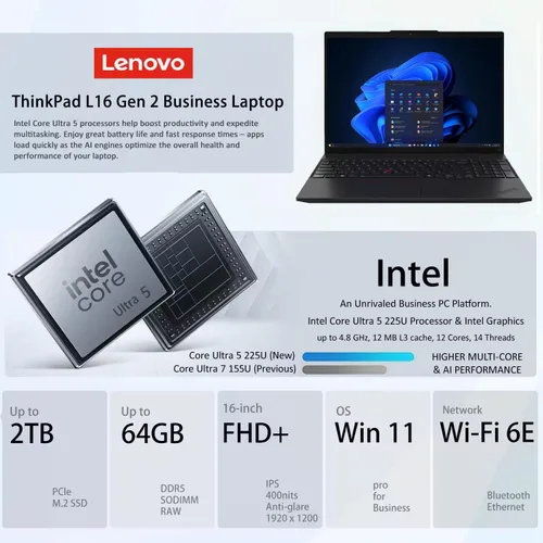 Miniatura 2 de Laptop Lenovo ThinkPad E16 Gen 2 empresarial (16" FHD+ antirreflejos, AMD Ryzen 7 7735U (> Intel i7-1355U), 16 GB DDR5, 512 GB SSD) retroiluminado