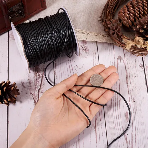 Miniatura 5 de Cheriswelry 90 yardas/rollo de 0.079 pulgadas, cordón encerado negro de poliéster coreano, joyería de cuentas, hilos para manualidades, cuerda