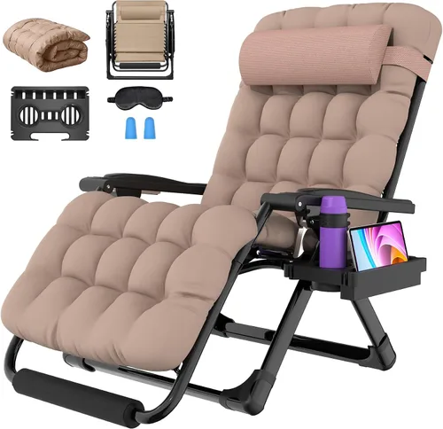 Miniatura 13 de Suteck Silla de gravedad cero de gran tamaño, silla reclinable de 29 pulgadas XL para exteriores con cojín extraíble y reposacabezas, silla