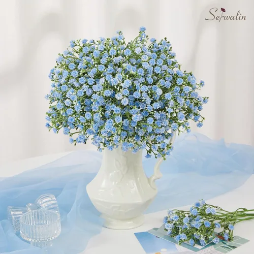 Miniatura 3 de Serwalin 33 flores artificiales de aliento de bebé, flores falsas azules de tacto real para ramos de boda, centros de mesa, gypsophila sintética