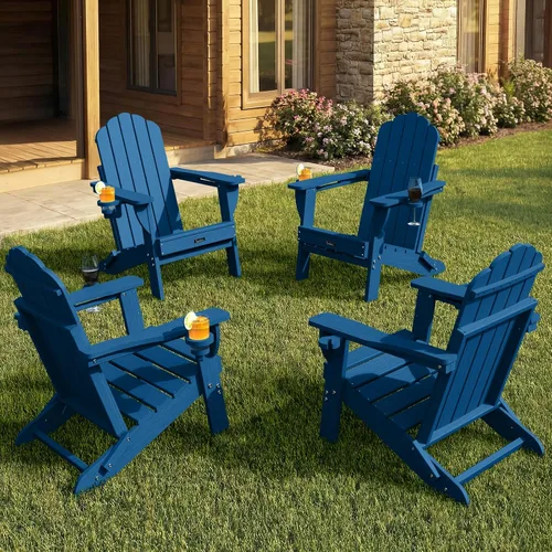 Miniatura 10 de Silla Adirondack plegable, silla Adirondack de HDPE con 2 soportes para tazas, sillas para fogatas al aire libre de fácil montaje para patio