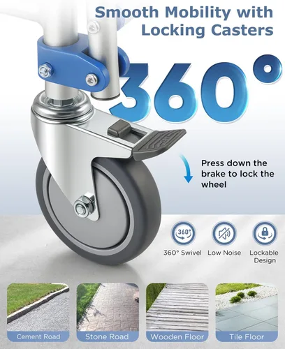 Miniatura 4 de Silla de ruedas con brazos caídos y ruedas bloqueables, silla de ducha de aluminio impermeable, capacidad de 330 libras, inodoros portátiles