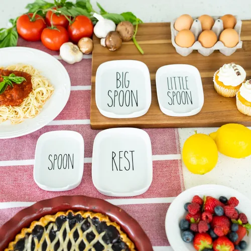 Miniatura 7 de Heartland Home Soporte de cuchara de porcelana para estufa o encimera. Soporte para cuchara de cocina (grande/pequeño). Soporte para utensilios