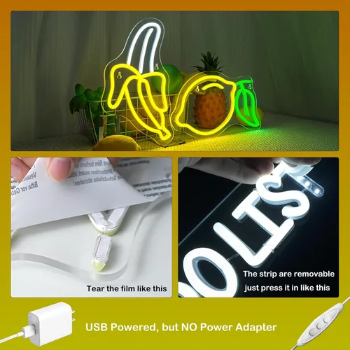 Miniatura 5 de Juego de 2 letreros de neón de plátano y limón (1 luz de plátano + 1 luz de limón) Luces de neón de frutas para decoración de pared, habitación