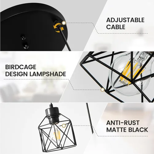 Miniatura 7 de Lámparas colgantes de 3 luces, iluminación colgante de estilo granja, candelabro de comedor, lámpara colgante industrial para isla de cocina