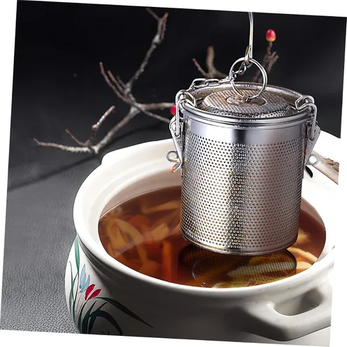 Miniatura 7 de Yardwe Cesta guisada de acero inoxidable, colador de cocina para condimentos, infusor de especias con gancho de cadena larga, ideal para sopas